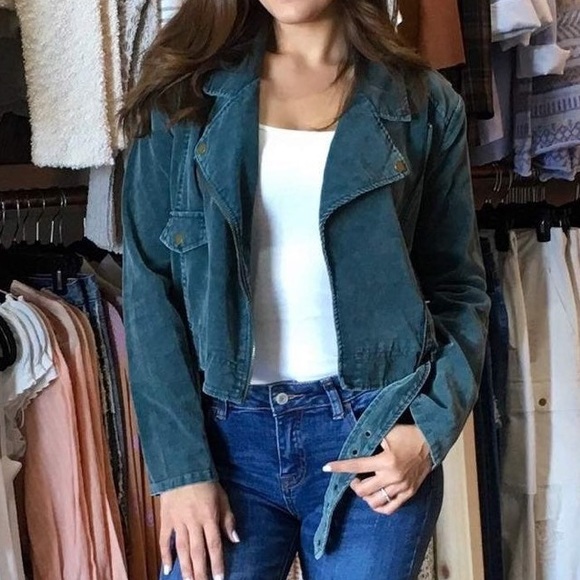 Sadie & Sage Jackets & Blazers - Sadie & Sage (washed teal) Belted Moto Jacket